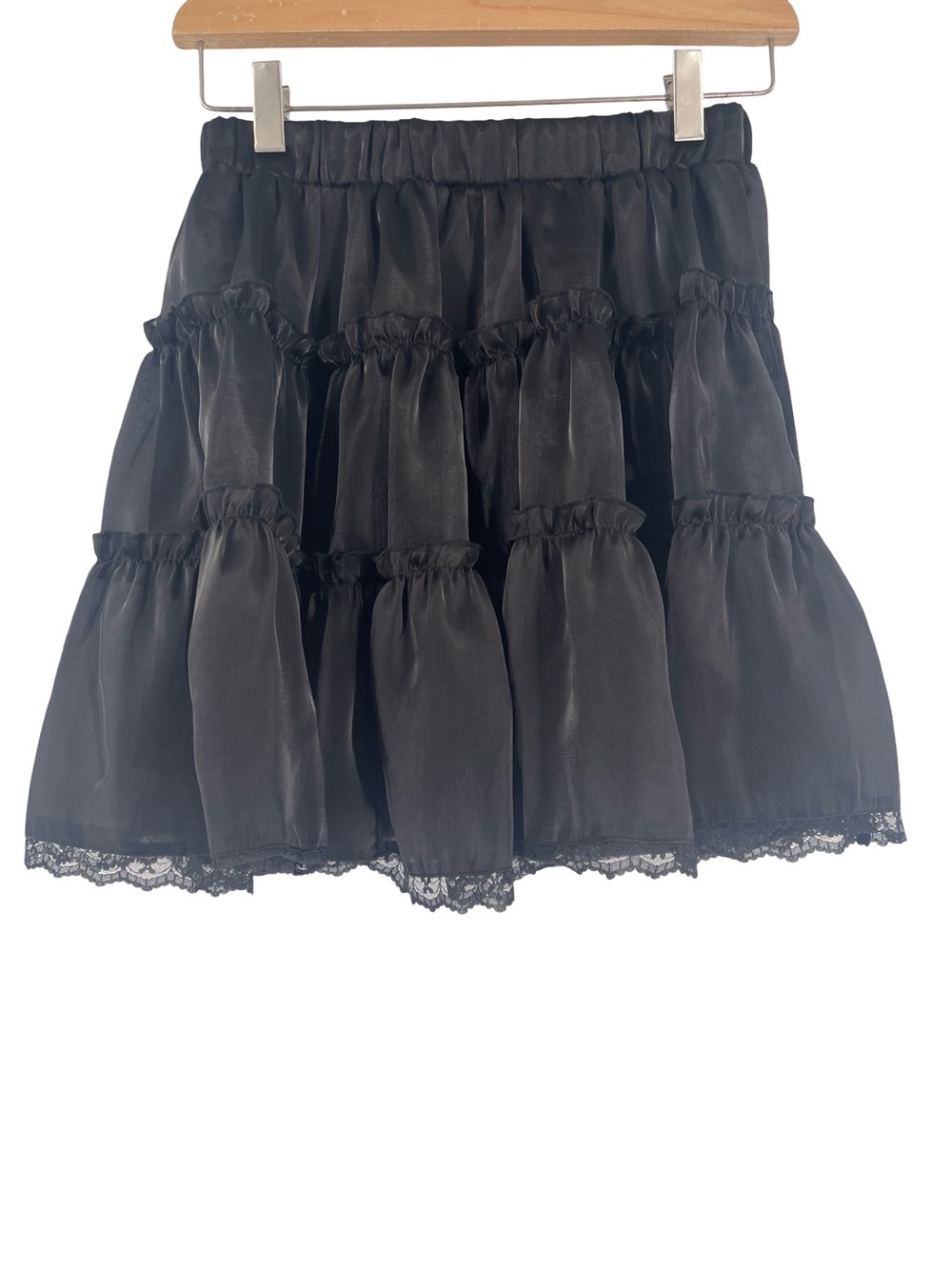 Grace Karin Black Tiered Mini Skirt with Lace Hem
